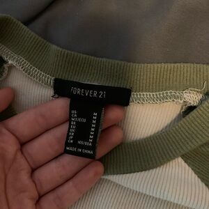 Forever 21 Olive and Cream Knit Top